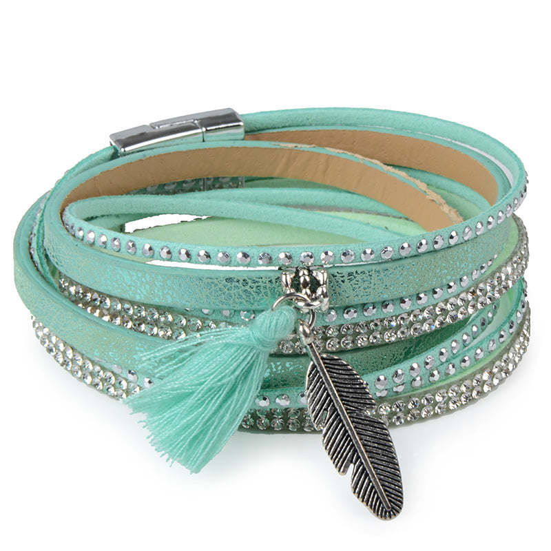 Candy Wide Crystal Leather Boho Bracelet