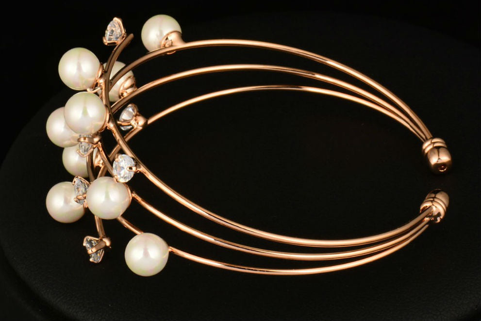 Simulated Crystal and Pearl Cuff Bracelet