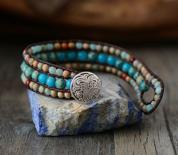 Unique Japser Leather Wrap Bracelets