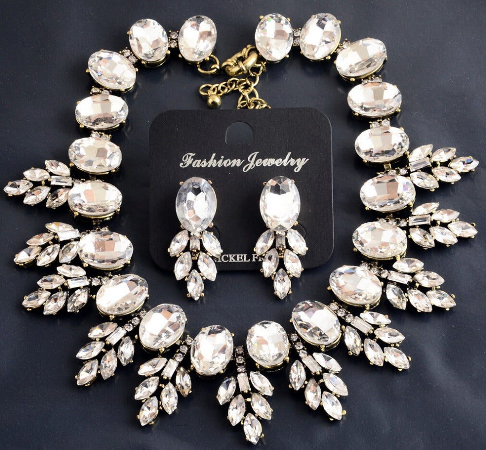 Luxury Crystal Leaves Jewelry Set