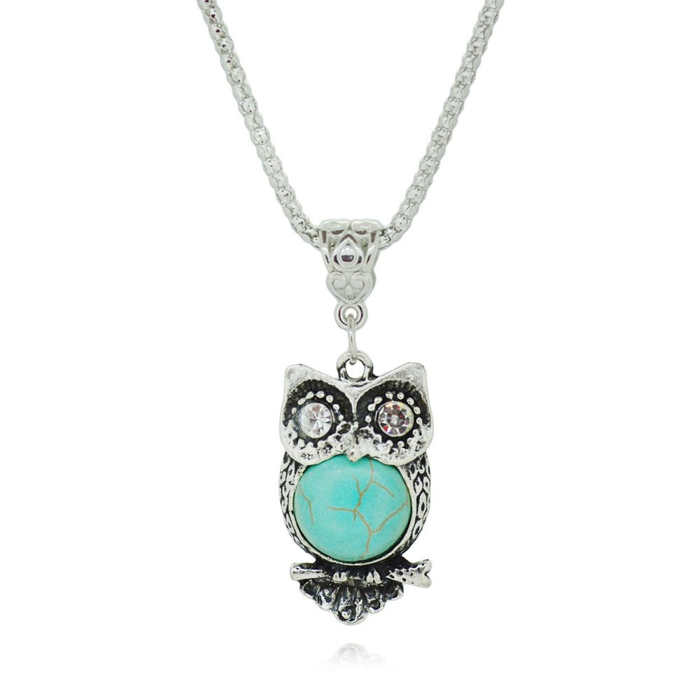 Owl Natural Stone Drop Pendant Jewelry Sets