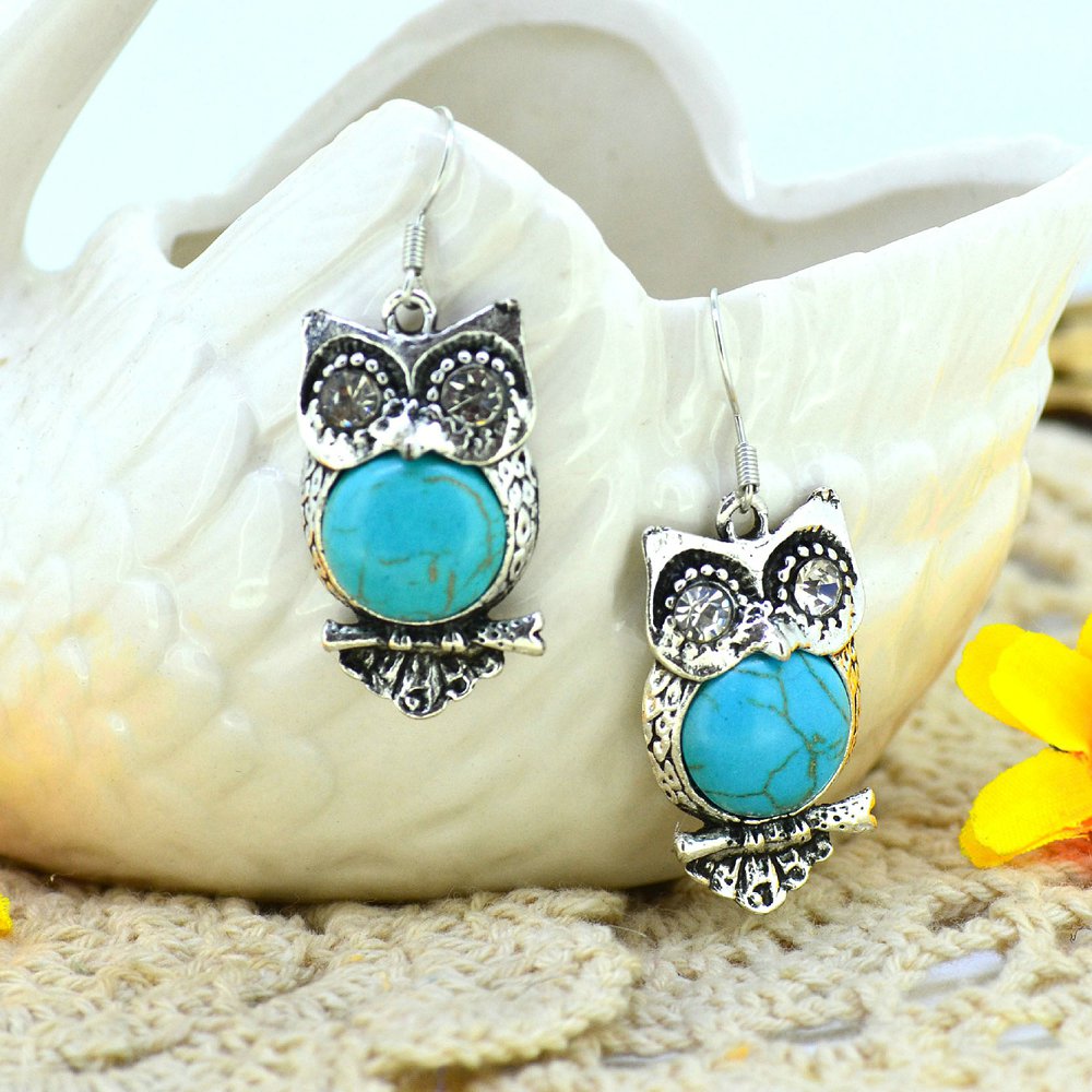 Owl Natural Stone Drop Pendant Jewelry Sets