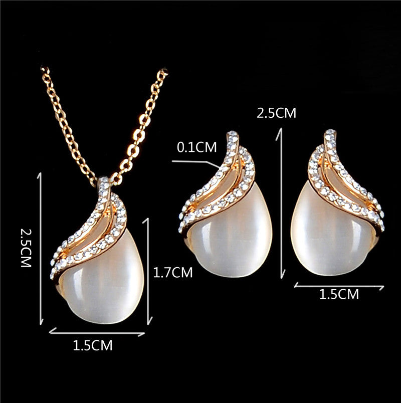 Cat Eye Pearl Rhinestones Jewelry Set