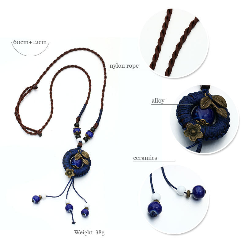 Vintage Ethnic Long Rope Chain Necklace