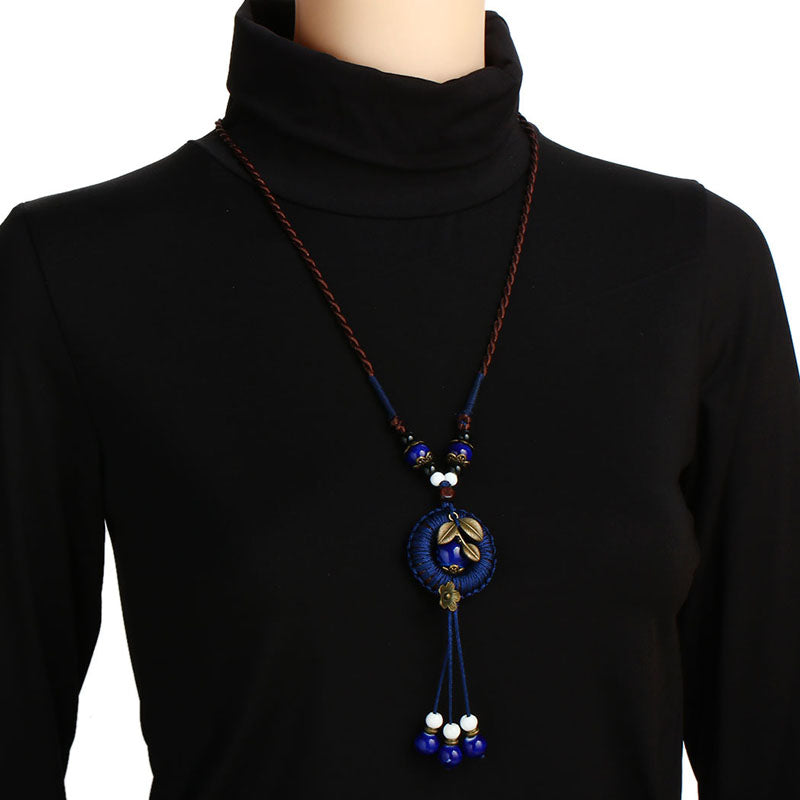 Vintage Ethnic Long Rope Chain Necklace