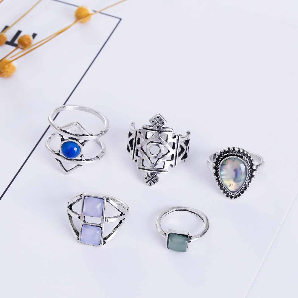 Silver and Stone Boho Ring Set