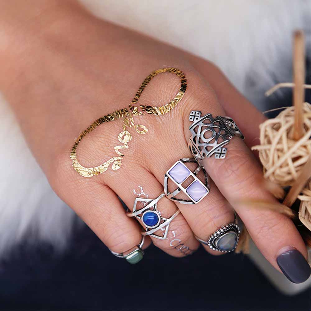 Silver and Stone Boho Ring Set