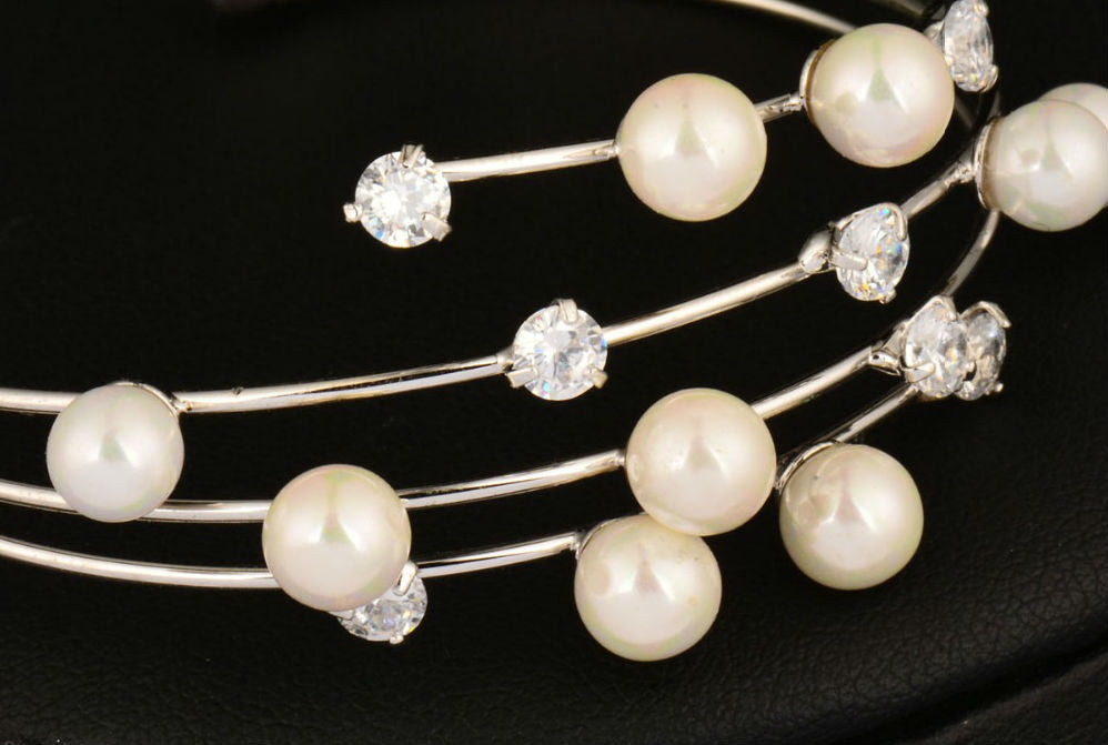 Simulated Crystal and Pearl Cuff Bracelet