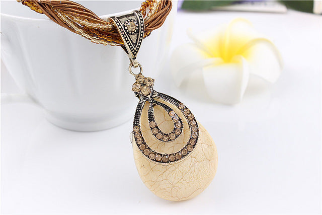 Beads and Rhinestone Water Drop Pendant Necklace