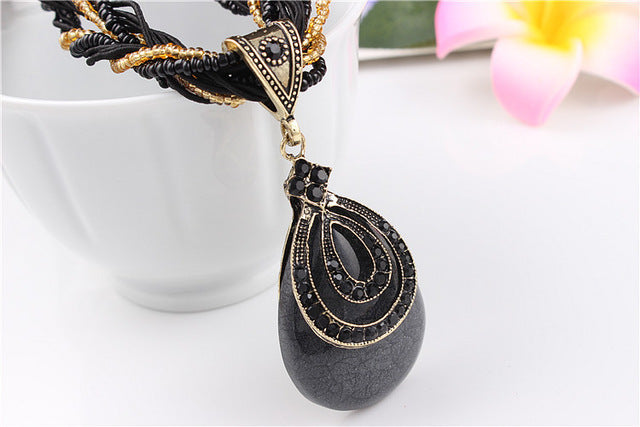 Beads and Rhinestone Water Drop Pendant Necklace